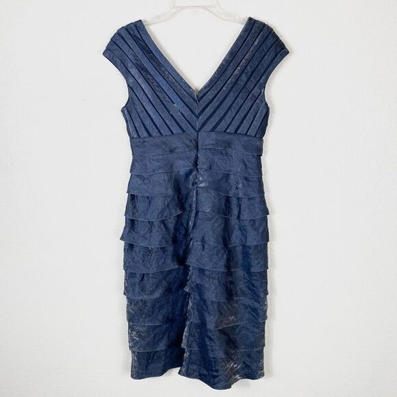 Adrianna Papell Navy Blue Shimmer Layered Cocktail Dress - Picture 5 of 9